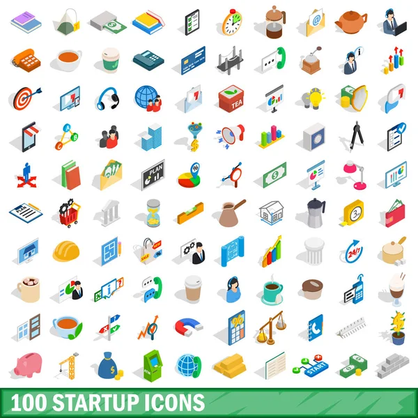 100 başlangıç Icons set, izometrik 3d stili