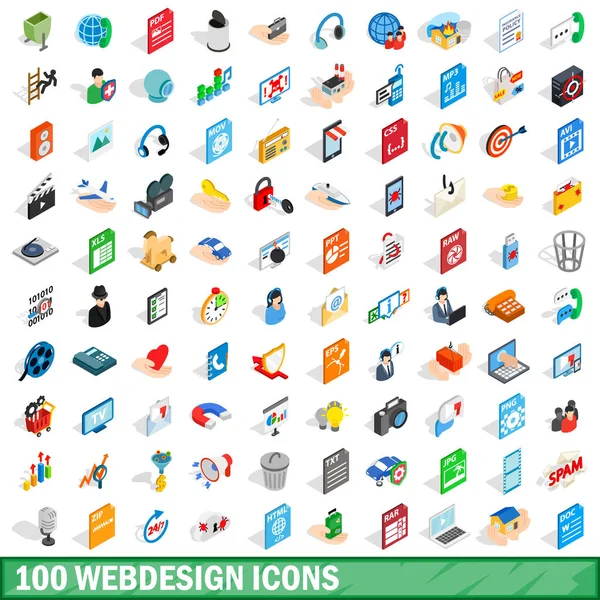 100 webdesign Icons set, izometrik 3d stili — Stok Vektör