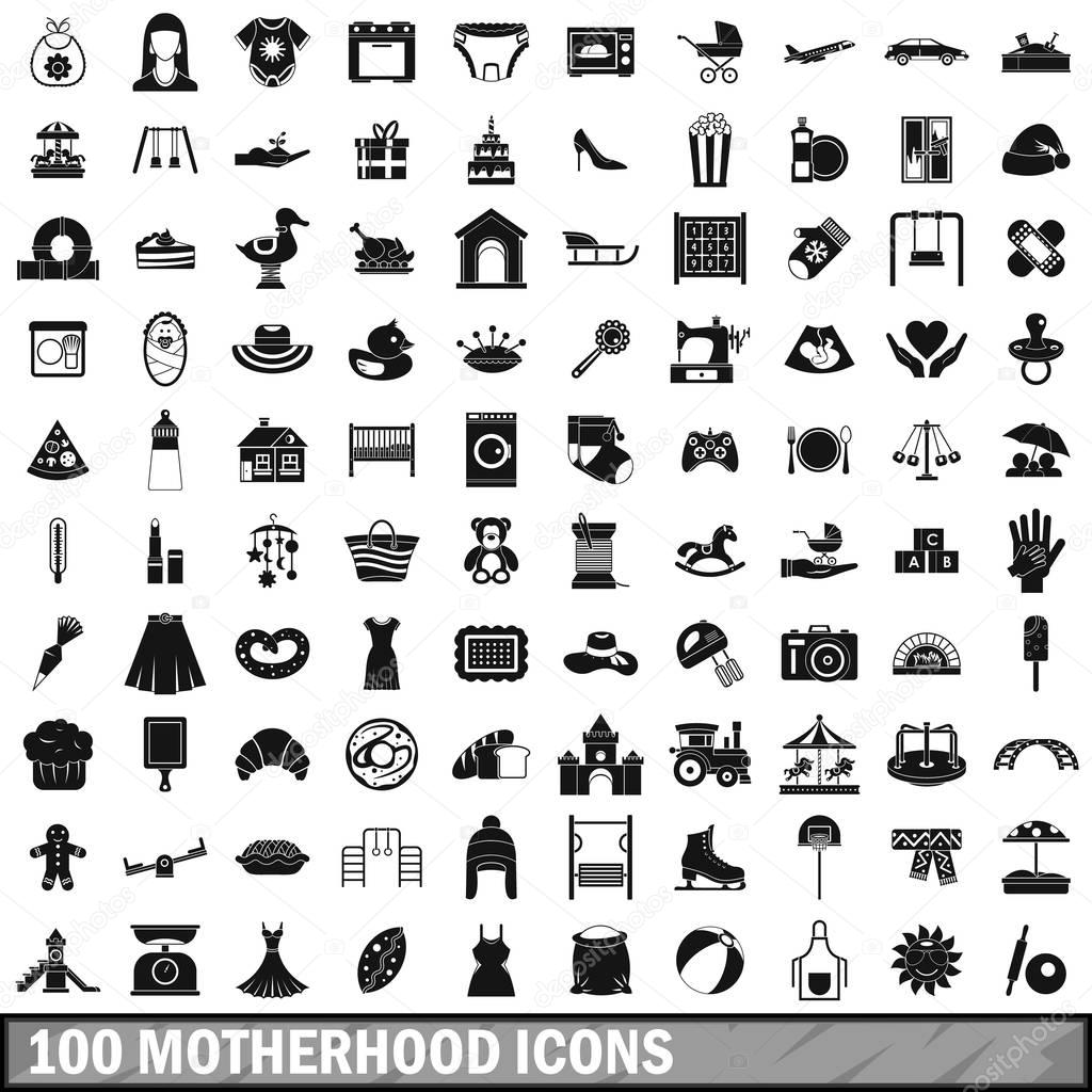 100 motherhood icons set, simple style