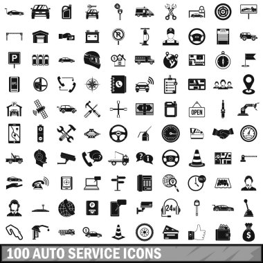 100 otomatik hizmet merkezi Icons set, basit tarzı