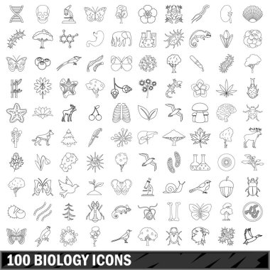 100 Biyoloji Icons set, anahat stili