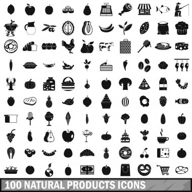 100 doğal ürünler Icons set, basit tarzı