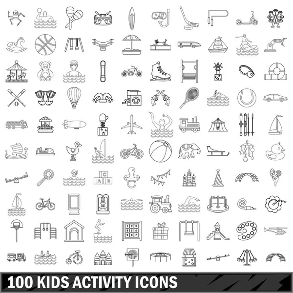 Conjunto de iconos de actividad para 100 niños, estilo de esquema — Vector de stock
