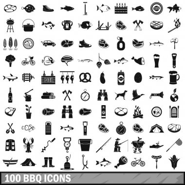100 Barbekü Icons set, basit tarzı