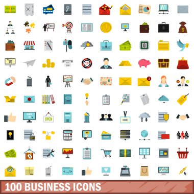 100 iş ikonları/simgeleri ayarla, stil düz