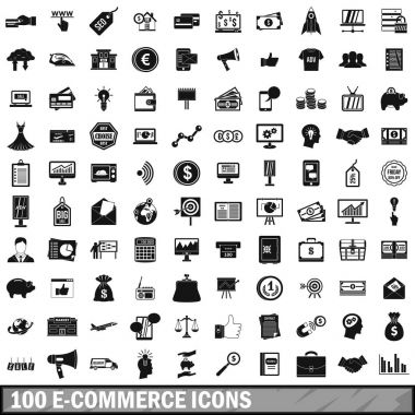 100 e-ticaret Icons set, basit tarzı