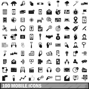 100 mobil Icons set, basit tarzı