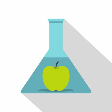Cam test şişesi simgesi, düz stil yeşil elma