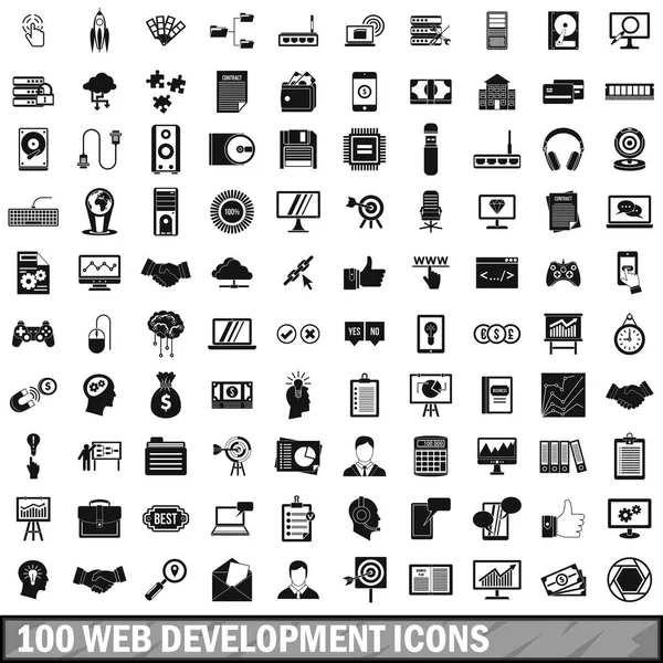 100 Web-Entwicklung Symbole gesetzt, einfacher Stil — Stockvektor