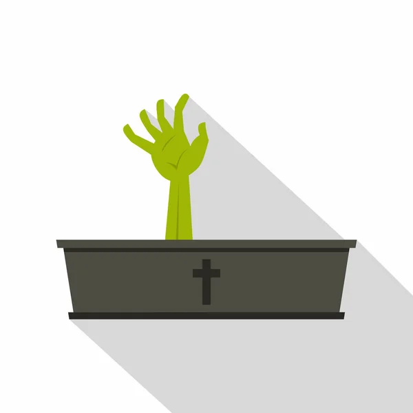 Groene zombie hand coming out van zijn doodskist-icoon — Stockvector