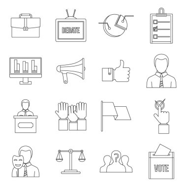 Seçim oy Icons set, anahat stili