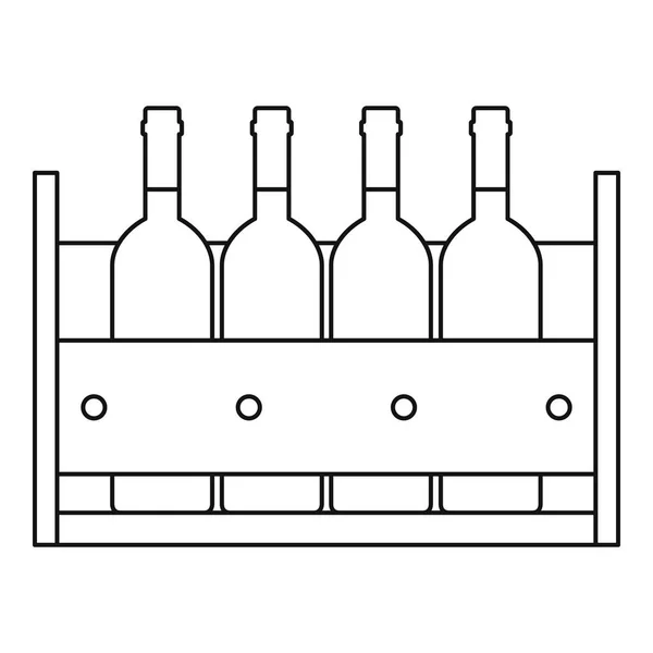 Botellas de vino en una caja de madera icono de estilo contorno — Archivo Imágenes Vectoriales