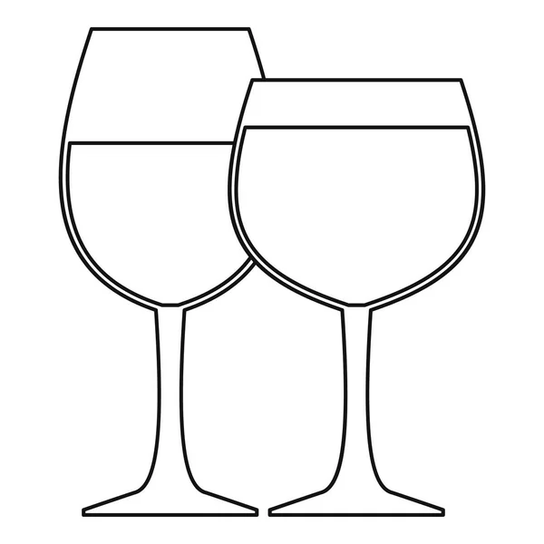 Icono de dos copas de vino, estilo de esquema — Vector de stock