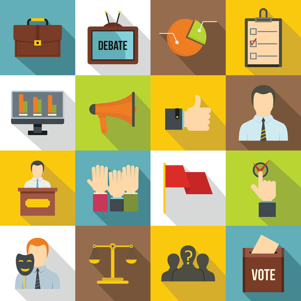 Election voting icons set, flat style