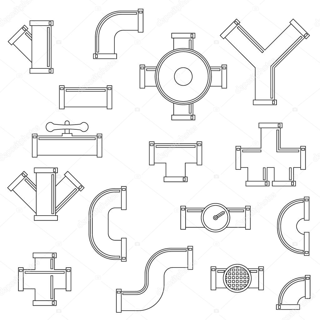 Pipeline icons set, outline style