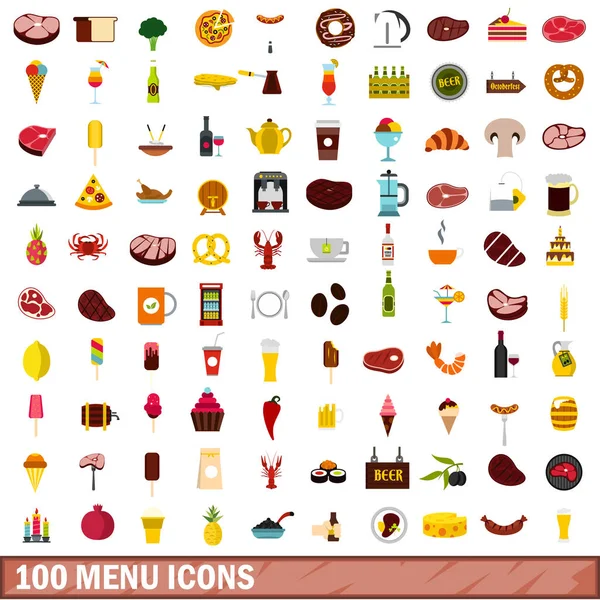 Ensemble de 100 icônes de menu, style plat — Image vectorielle