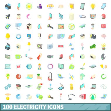 100 elektrik simgeler ayarla, tarzı çizgi film