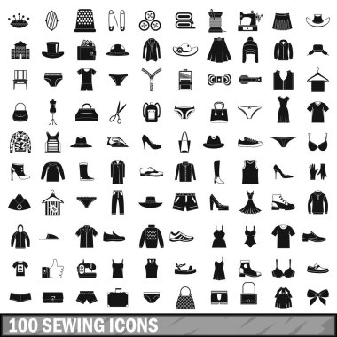 100 dikiş Icons set, basit tarzı