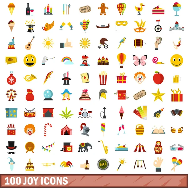 100 conjunto de ícones de alegria, estilo plano — Vetor de Stock
