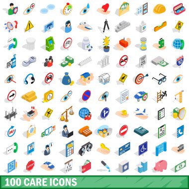 100 bakım Icons set, izometrik 3d stili