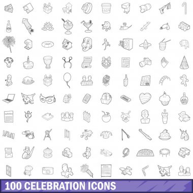 100 kutlama Icons set, anahat stili
