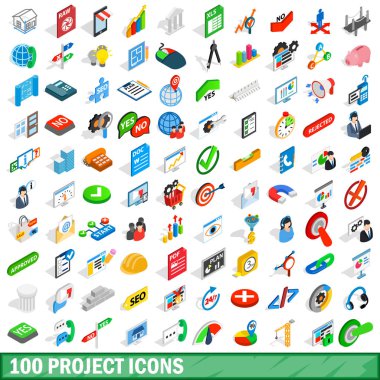 100 proje Icons set, izometrik 3d stili