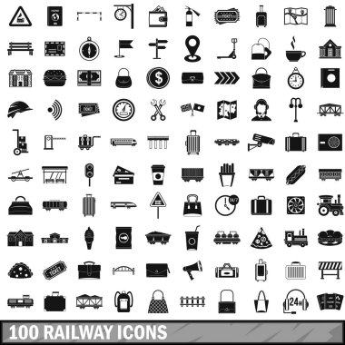 100 demiryolu Icons set, basit tarzı