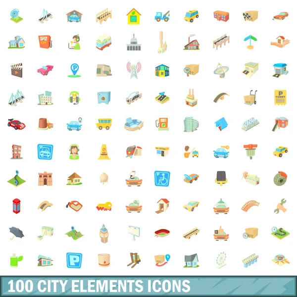 100 城市元素图标设置、 卡通风格 — 图库矢量图片