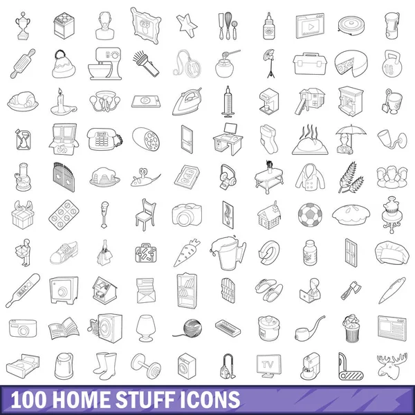 100 πράγματα σπίτι εικόνες set, στυλ διάρθρωσης — Διανυσματικό Αρχείο