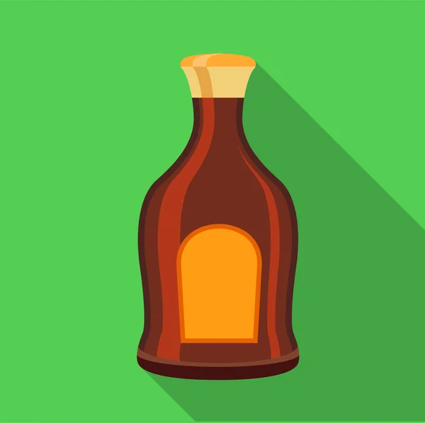 Alcohol brown bottle icon, flat style — Stock Vector