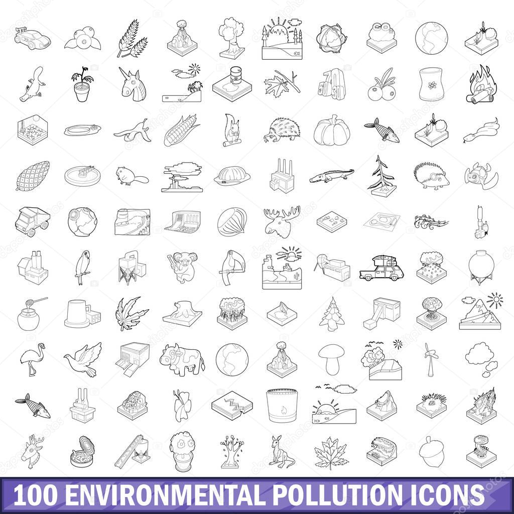 100 environmental pollution icons set
