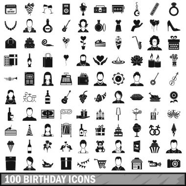 100 doğum günü Icons set, basit tarzı