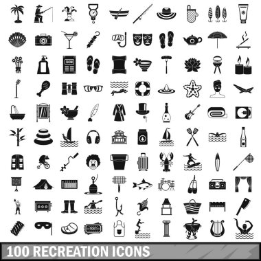 100 rekreasyon Icons set, basit tarzı