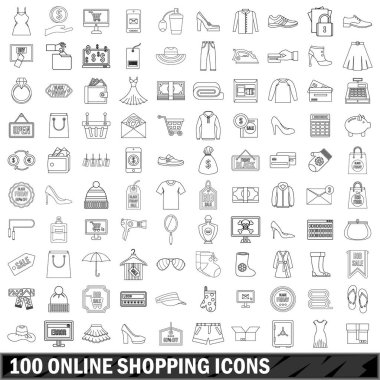 100 online Icons set, alışveriş tarzı anahat
