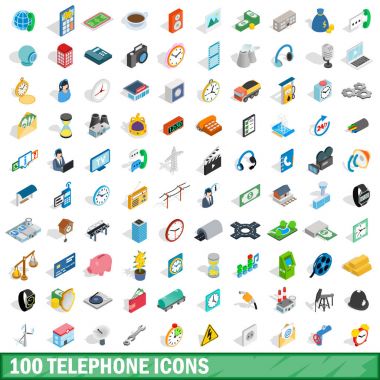 100 simgeler kümesi, izometrik 3d tarzı telefon.