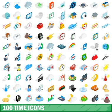 100 saat Icons set, izometrik 3d stili