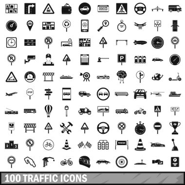 100 trafiği Icons set, basit tarzı