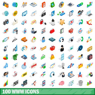 100 www Icons set, izometrik 3d stili
