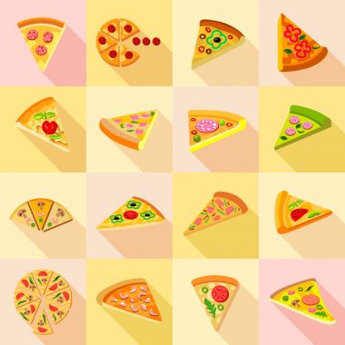 Pizza Icons set, düz stil
