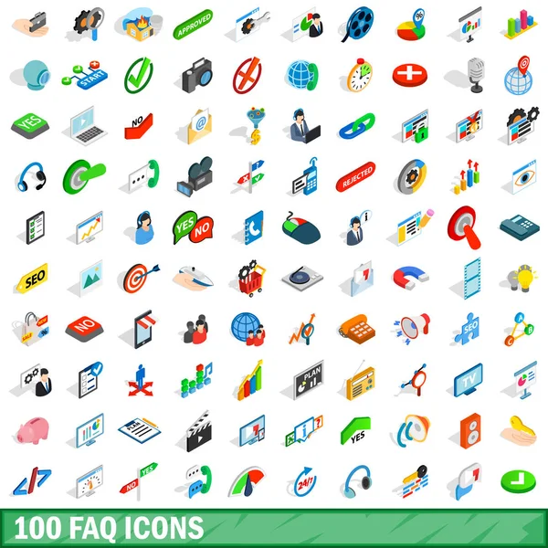 Conjunto de iconos de 100 faq, estilo isométrico 3d — Vector de stock