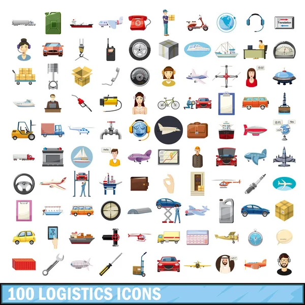 100 conjunto de iconos de logística, estilo de dibujos animados — Vector de stock