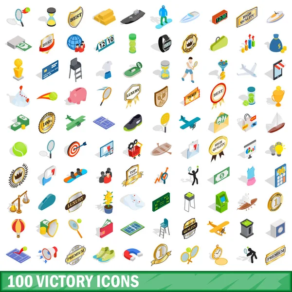 100 iconos de la victoria conjunto, estilo isométrico 3d — Vector de stock