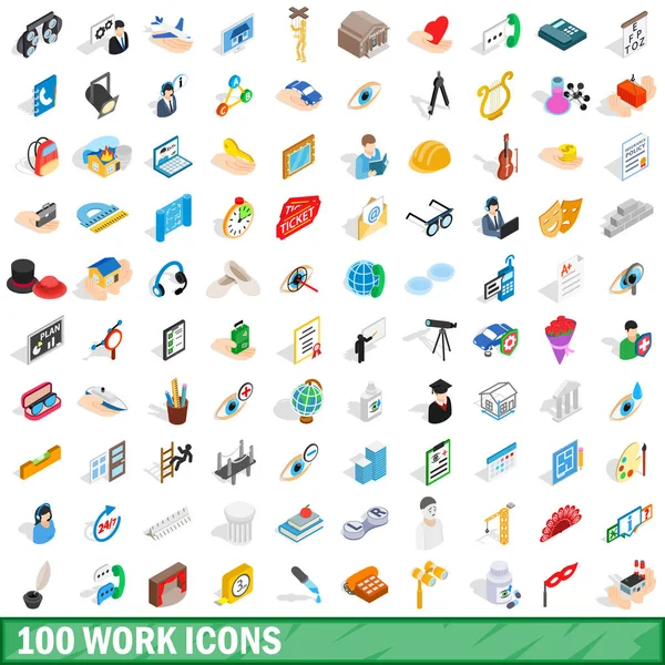 Conjunto de 100 iconos de trabajo, estilo isométrico 3d — Vector de stock