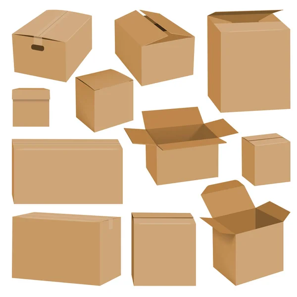Cardboard box mockup set, realistic style — Stock Vector