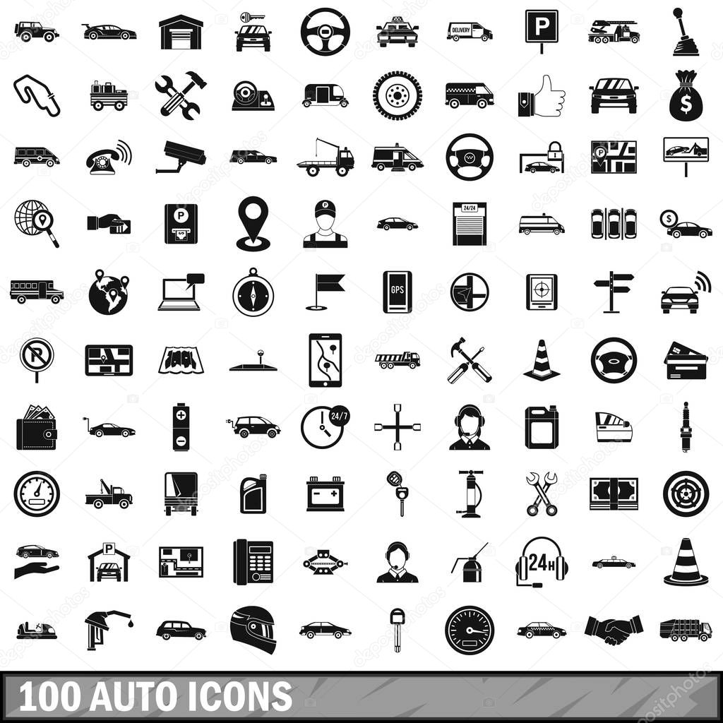 100 auto icons set, simple style