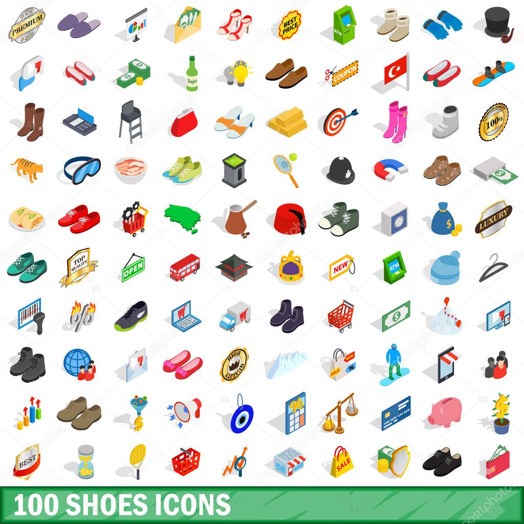 100 shoes icons set, isometric 3d style
