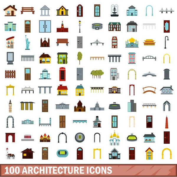 Conjunto de 100 iconos de arquitectura, estilo plano — Vector de stock