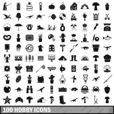 100 hobi Icons set, basit tarzı