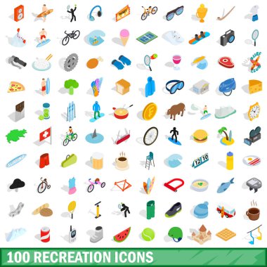 100 rekreasyon Icons set, izometrik 3d stili