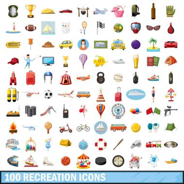 100 rekreasyon simgeler ayarla, tarzı çizgi film
